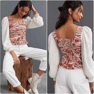 Love the Label Anthropologie Square Neck Top Women's Small Balloon Sleeve Zebra